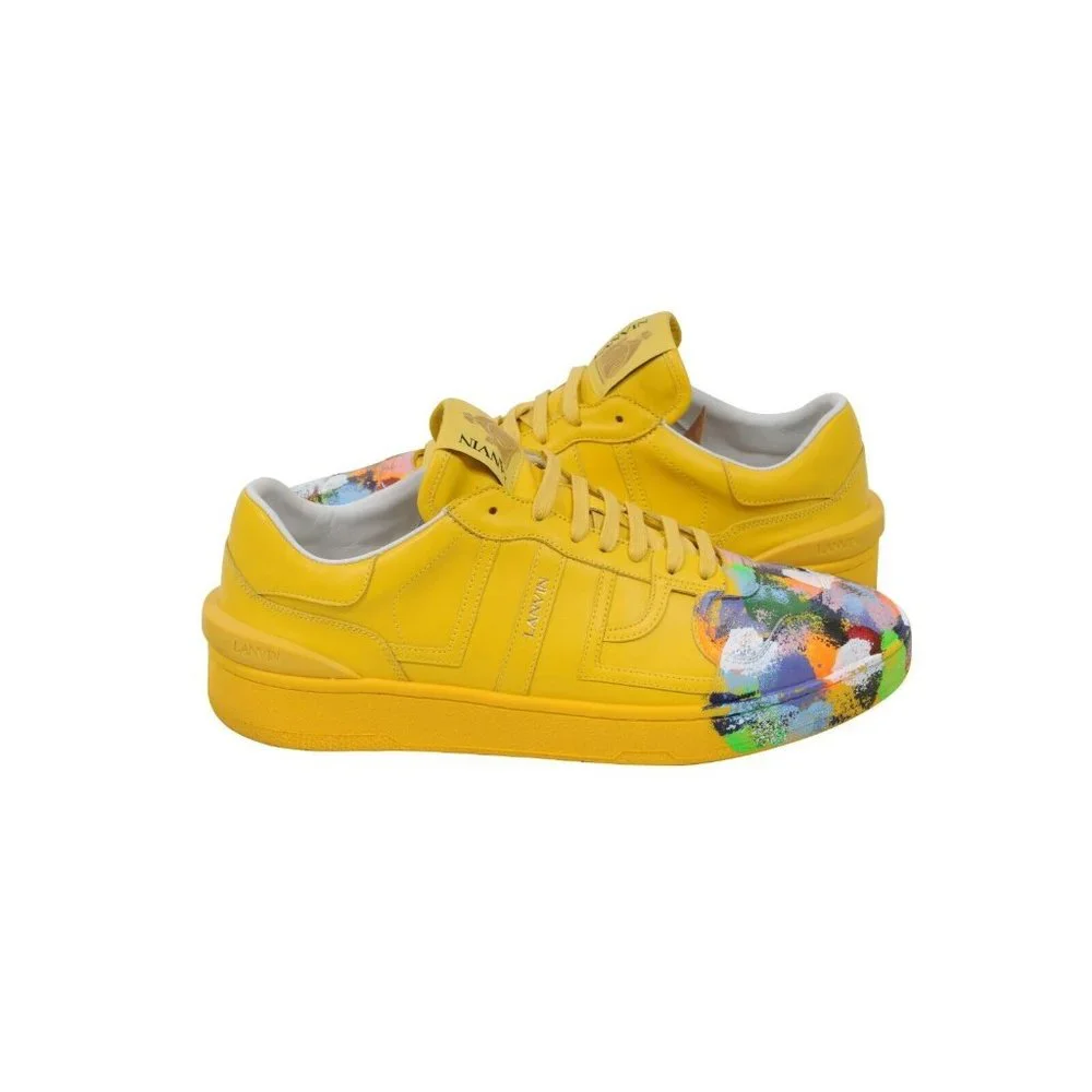 Lanvin Gallery Dept Mens Clay Sneaker US10 43 Yellow Leather Multicolor Painted - Picture 4 of 8